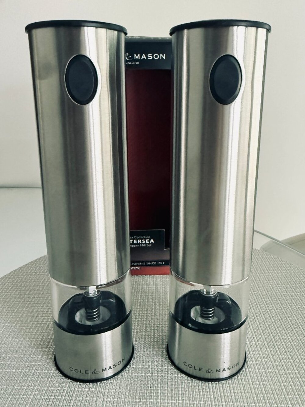 Cole & Mason Battersea Electric Salt Pepper Mill Set NIB